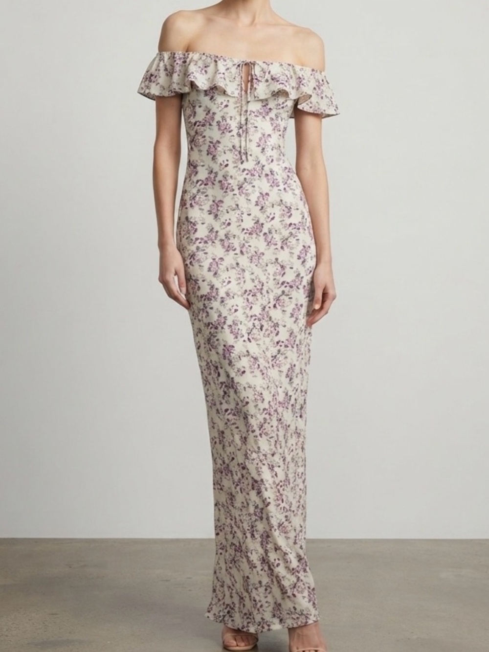 New w/Tags Wild Fable Cream Off-Shoulder Dress with Purple Floral Print